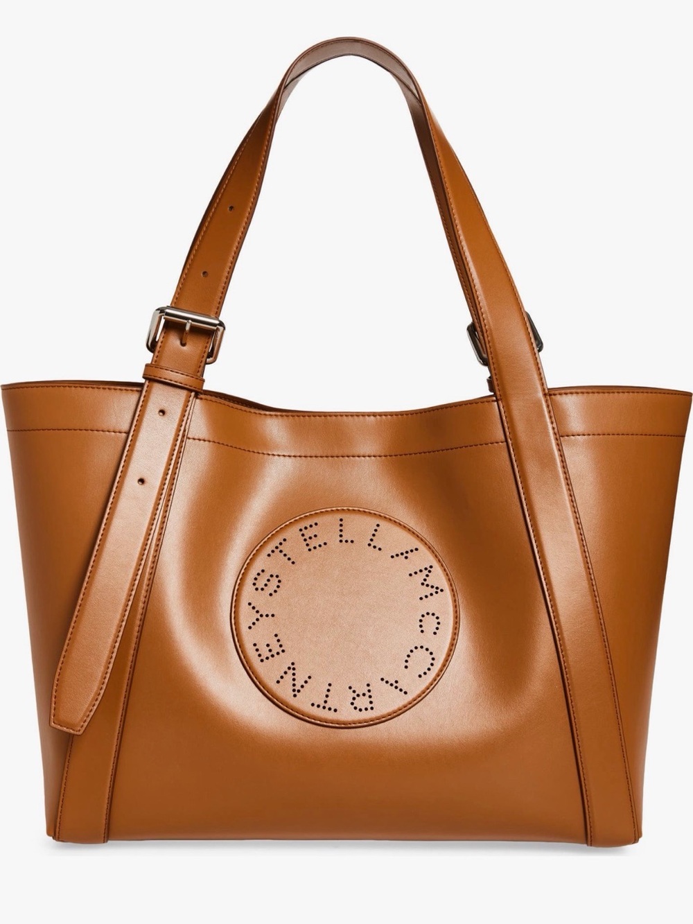 Stella McCartney Cognac Brown Tote with Circular Logo Detail